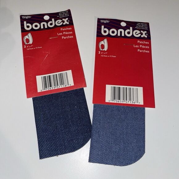 Lot of 2 ~ Bondex Iron-On Patches Patches 5" x 7" - Blue Denim/Worn Denim - Picture 1 of 3